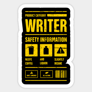 Safety Information | Funny Novelist Writer Gift Sticker